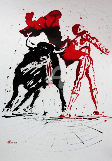 Dibujo titulada "Tauromachie N°2" por Henri Ibara, Obra de arte original, Tinta