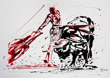 Dibujo titulada "Tauromachie N°4" por Henri Ibara, Obra de arte original, Tinta