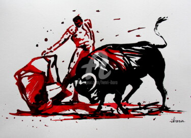 Drawing titled "Tauromachie N°7" by Henri Ibara, Original Artwork, Ink