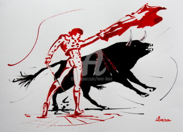 Dibujo titulada "Tauromachie N°9" por Henri Ibara, Obra de arte original, Tinta