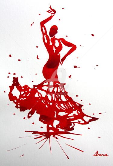 Dessin intitulée "Flamenco N°1" par Henri Ibara, Œuvre d'art originale, Encre