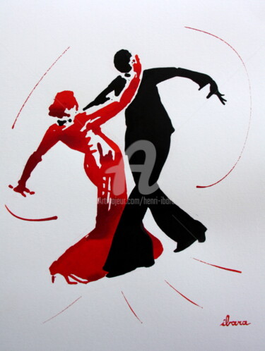 Tekening getiteld "Flamenco N°2" door Henri Ibara, Origineel Kunstwerk, Inkt