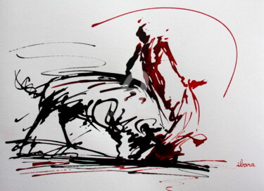 Drawing titled "Tauromachie N°13" by Henri Ibara, Original Artwork, Ink