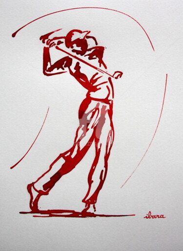 「Golf N°22」というタイトルの描画 Henri Ibaraによって, オリジナルのアートワーク, インク