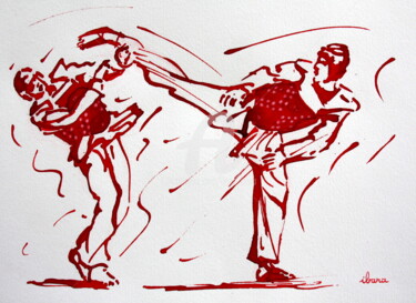Zeichnungen mit dem Titel "Taekwondo N°1" von Henri Ibara, Original-Kunstwerk, Tinte