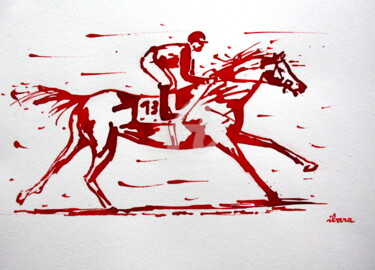 Drawing titled "Course hippique N°4" by Henri Ibara, Original Artwork, Ink