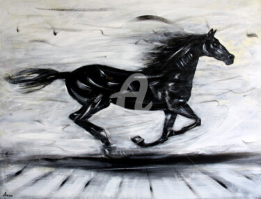 Peinture intitulée "Cheval noir" par Henri Ibara, Œuvre d'art originale, Acrylique