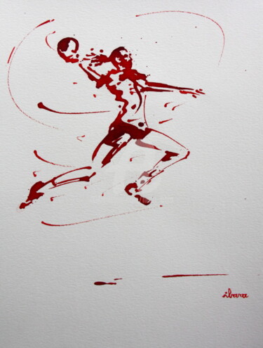 Dessin intitulée "Handball féminin N°5" par Henri Ibara, Œuvre d'art originale, Encre