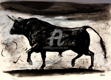 Desenho intitulada "Le taureau" por Henri Ibara, Obras de arte originais, Tinta