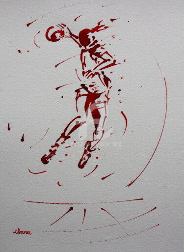 Drawing titled "Handball féminin N°2" by Henri Ibara, Original Artwork, Ink