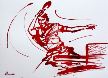 Dessin intitulée "Ping pong N°5" par Henri Ibara, Œuvre d'art originale, Encre