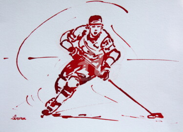 Drawing titled "Hockey sur glace N°2" by Henri Ibara, Original Artwork, Ink