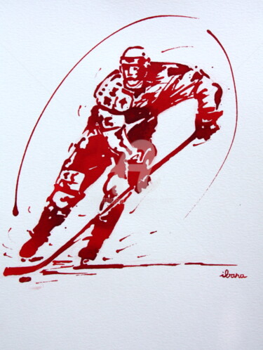 Dessin intitulée "Hockey sur glace N°4" par Henri Ibara, Œuvre d'art originale, Encre