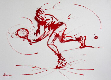 Tekening getiteld "Tennis N°27" door Henri Ibara, Origineel Kunstwerk, Inkt