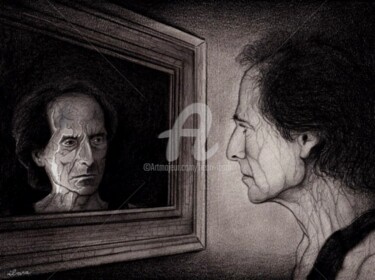 Рисунок под названием "Autoportrait au mir…" - Henri Ibara, Подлинное произведение искусства