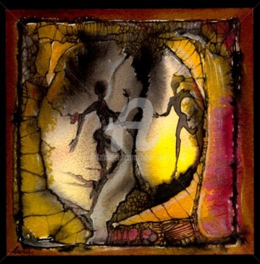 Dessin intitulée "Deux silhouettes" par Henri Ibara, Œuvre d'art originale, Encre