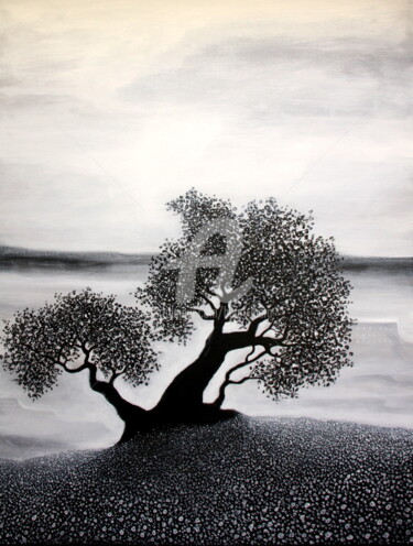 Painting titled "Arbre noir N°3" by Henri Ibara, Original Artwork, Acrylic