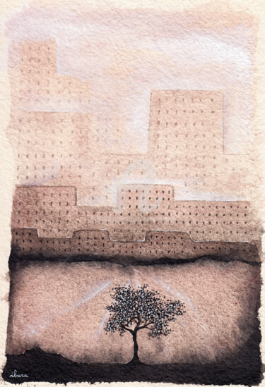 Dessin intitulée "Le dernier arbre" par Henri Ibara, Œuvre d'art originale, Encre