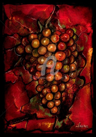 Dessin intitulée "La grappe de raisin" par Henri Ibara, Œuvre d'art originale, Encre