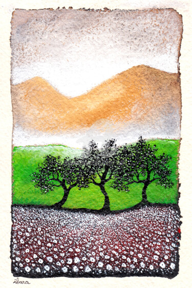 Tekening getiteld "Les trois arbres" door Henri Ibara, Origineel Kunstwerk, Inkt