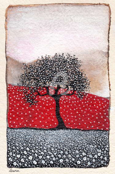 Drawing titled "Arbre et fleurs bla…" by Henri Ibara, Original Artwork, Ink