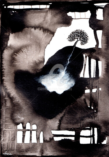 Dessin intitulée "L'arbre des décombr…" par Henri Ibara, Œuvre d'art originale, Encre