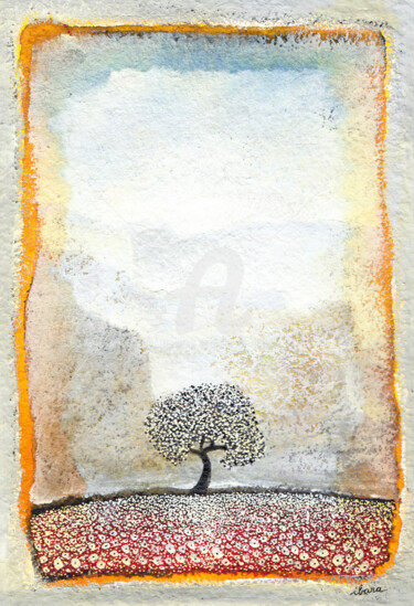 Painting titled "Arbre et lumière vé…" by Henri Ibara, Original Artwork, Gouache