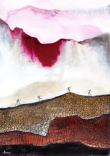 Картина под названием "Le glacier rouge" - Henri Ibara, Подлинное произведение искусства, Гуашь