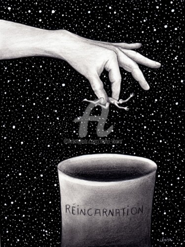 Drawing titled "Réincarnation" by Henri Ibara, Original Artwork, Ink