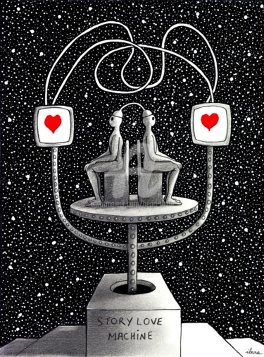 Drawing titled "Story love machine" by Henri Ibara, Original Artwork, Ink