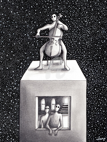 Dessin intitulée "Sonate aux étoiles" par Henri Ibara, Œuvre d'art originale, Encre