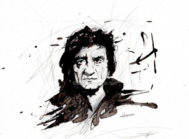 Рисунок под названием "Portrait de Johnny…" - Henri Ibara, Подлинное произведение искусства, Чернила