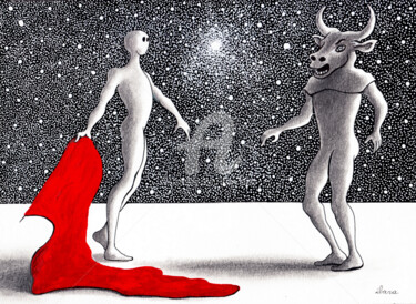 Dibujo titulada "La cape rouge" por Henri Ibara, Obra de arte original, Tinta