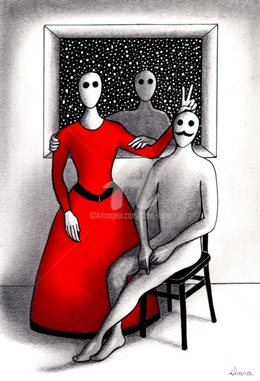 Drawing titled "Mr et Mme De Rênal" by Henri Ibara, Original Artwork, Ink