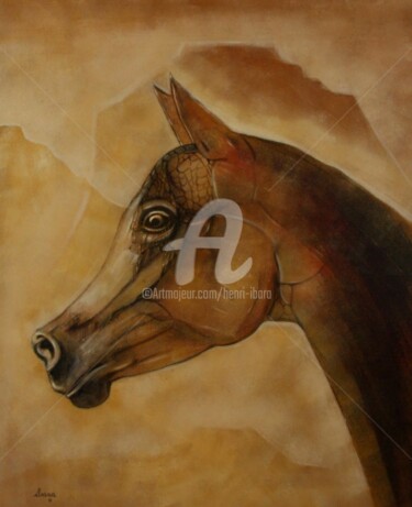 Painting titled "Tête de cheval arabe" by Henri Ibara, Original Artwork, Oil