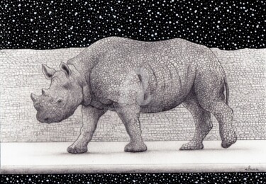 Desenho intitulada "Le rhinocéros de pi…" por Henri Ibara, Obras de arte originais, Tinta