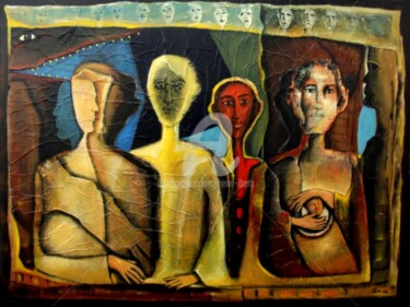 Painting titled "Naissance du Christ" by Henri Ibara, Original Artwork, Oil