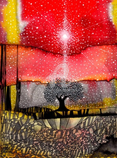 绘画 标题为“"Yed Prior"” 由Henri Ibara, 原创艺术品, 水粉 安装在玻璃上