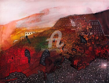 Картина под названием ""Tarvos"" - Henri Ibara, Подлинное произведение искусства, Гуашь Установлен на Стекло