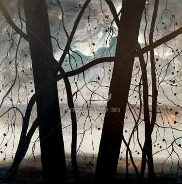 Картина под названием "Arbres noirs" - Henri Ibara, Подлинное произведение искусства, Акрил Установлен на Деревянная рама дл…