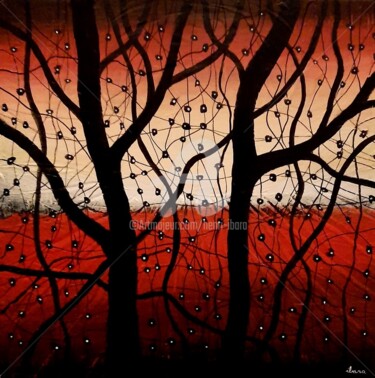 Peinture intitulée "Arbres noirs et lum…" par Henri Ibara, Œuvre d'art originale, Acrylique Monté sur Châssis en bois