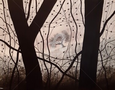 Картина под названием "Arbres noirs et lum…" - Henri Ibara, Подлинное произведение искусства, Акрил Установлен на Деревянная…