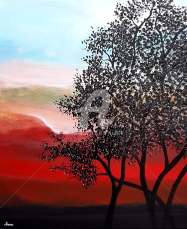 Painting titled "Arbre noir et terre…" by Henri Ibara, Original Artwork, Acrylic Mounted on Wood Stretcher frame