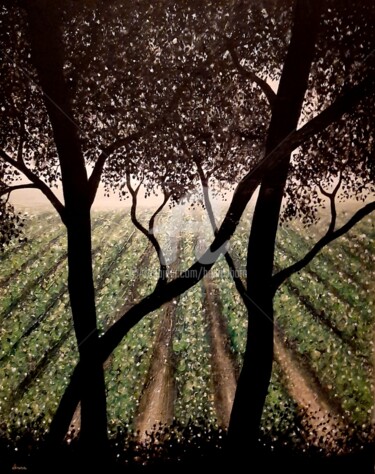 Painting titled "Arbres noirs" by Henri Ibara, Original Artwork, Acrylic Mounted on Wood Stretcher frame
