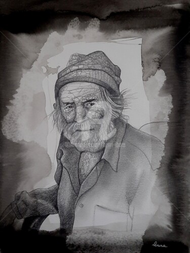 Desenho intitulada "Le vieil homme de p…" por Henri Ibara, Obras de arte originais, Lápis