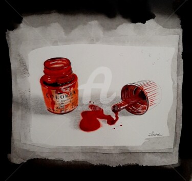 Desenho intitulada "Flacon d'encre rouge" por Henri Ibara, Obras de arte originais, Lápis