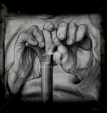 Dessin intitulée "Mains d'une vieille…" par Henri Ibara, Œuvre d'art originale, Crayon