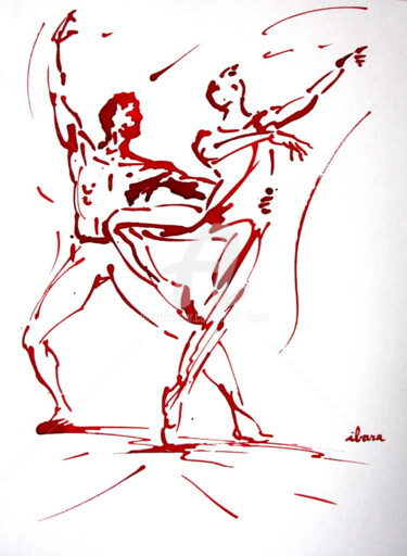 Tekening getiteld "Danse" door Henri Ibara, Origineel Kunstwerk, Inkt
