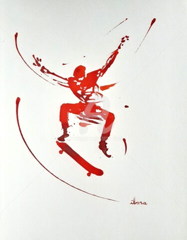 Dibujo titulada "Skateur N°3" por Henri Ibara, Obra de arte original, Tinta