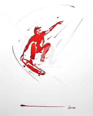 Drawing titled "Skateur N°8" by Henri Ibara, Original Artwork, Ink